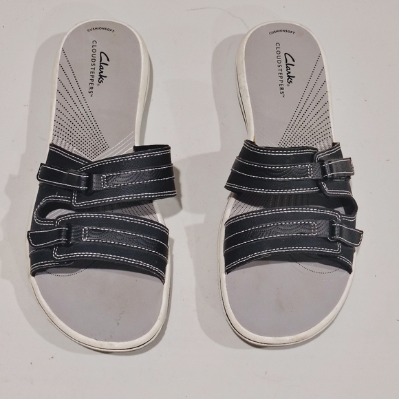 Clarks Cloudstepper Breeze Black and White Slide Sandals Size 11M - Picture 2 of 13